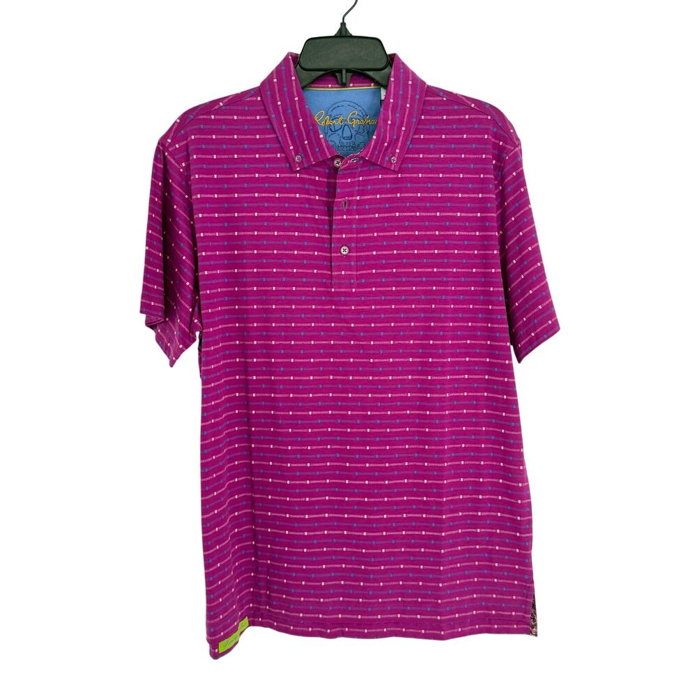 Robert Graham Bedstuy Short Sleeve Pattern Knit Polo Berry Base, White Stripe M